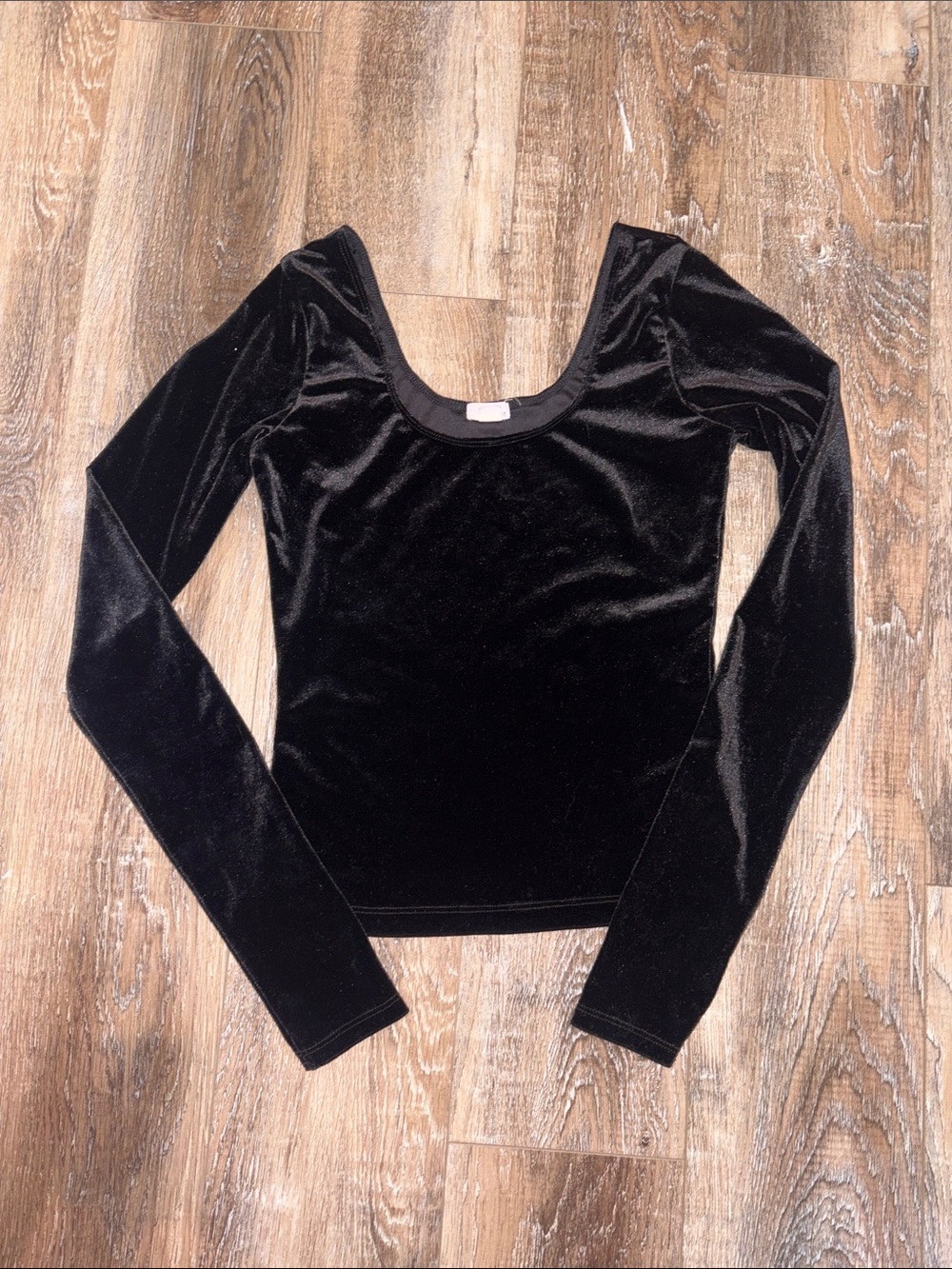 Garage Black Velvet Long Sleeve Scoop Neck Top
